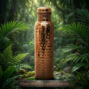 Botella de Agua Artesanal de Cobre Puro de 950 ml |   Recipiente de Cobre Ayurvédico Auténtico, Botella de Viaje Reutilizable a Prueba de Fugas - Product Image 4