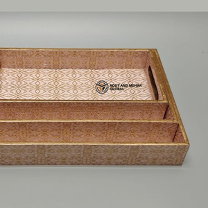 ชุดถาดเสิร์ฟลายเรขาคณิตสีชมพูสุดหรู ทำจากไม้อัดเอ็มดีเอฟ จำนวน 3 ชิ้น พร้อมกระดาษตกแต่ง ชุดถาดไม้ตกแต่ง ทำด้วยมือ ใช้จัดระเบียบและเสิร์ฟ - Product Image 2