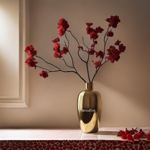 Florero de mesa dorado de lujo, diseño texturizado martillado, aluminio chapado en oro para mesa de boda, centro de mesa, decoración del hogar - Product Image 2