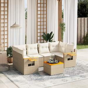 Conjunto de Sofás de Jardín Beige con Cojines Blanco Crema - Product Image 1