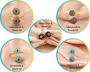 Minimalist melon shape multi gemstone <b>adjustable</b> <b>ring</b> handcraft wholesale 18k gold plated prong setting carving jewelry for gift - Product Image 1