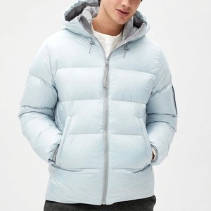 Top Quality Men's <b>Light</b> Blue Hooded Puffer Jacket Regular Fit Polyester Winter Casual Outerwear with Zipper Closure - Product Image 5