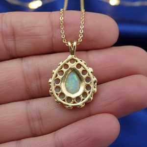 <b>Opal</b> Emerald Cut Gemstone Vintage Luxury Pendant 925 Sterling Silver 14K Gold Plated Bridal Wedding Jewelry Elegant Handmade - Product Image 3