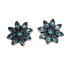 Best Wholesale Price Antique <b>Silver</b> Plated Stainless Steel Bezel Setting <b>Stud</b> Flower Earrings with Aqua Monalisa for Women Party - Product Image 1
