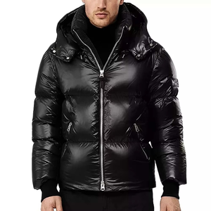 Veste d'hiver pour homme en duvet noir, à capuche, fermeture éclair, coupe-vent, décontractée, couleur unie, coupe classique - Product Image 6