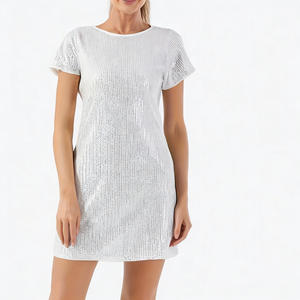 Vente flash sur la robe t-shirt courte à sequins blancs pour femme Temu, robe décontractée pour soirée ou cocktail. - Product Image 6