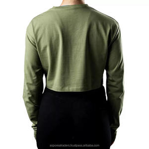 เสื้อยืดครอปแขนยาวสำหรับผู้หญิงผ้าคอตตอนแขนยาวผ้า100% ปรับแต่งได้เสื้อยืดแห้งเร็วเป็นมิตรกับสิ่งแวดล้อม - Product Image 6