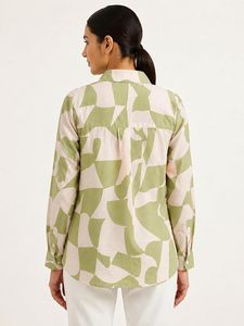 เสื้อเชิ้ตพิมพ์ลายผู้หญิง |   สีเขียวมะกอกและสีเบจ |   ผ้าเรยอน |   ชุดลำลองและชุดทำงาน - Product Image 3