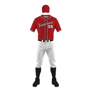 ชุดเบสบอลสีแดงขาวแบบซับลิเมชั่นสั่งทำพิเศษ พร้อมกางเกง หมวก ผู้ผลิตชุดกีฬาทีม ชุดครบเซ็ต ขายส่ง อุปกรณ์ระดับมืออาชีพ - Product Image 1