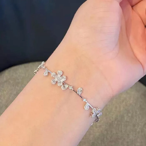 Solid 925 Sterling Silver Women's Rhodium Plated Flower <b>Crystal</b> Rhinestone Chain Bracelet Romantic Wedding <b>Jewelry</b> - Product Image 2