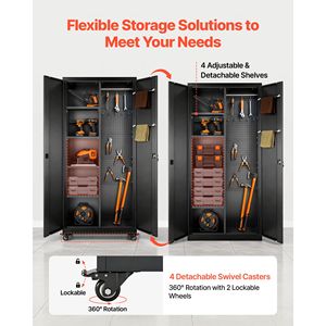 Armoire de garage roulante en acier de 70,6 po avec étagères réglables, 2 portes magnétiques, barre de suspension et plateau - Product Image 5