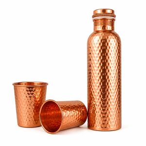 Botella de Agua de Cobre Martillado con 2 Vasos, Juego de Bebidas Reutilizable y Portátil, Estilo Clásico para Hogar, Oficina y Exteriores - Product Image 5