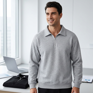 Pull polo tricoté à manches longues pour homme, couleur unie, avec fermeture éclair, style décontracté, en coton anti-boulochage, collection essentielle de tricots - Product Image 3
