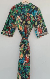 Robe Kimono Faite Main Imprimée pour Femme, Robe de Salon en Coton, Kimono Imprimé Numérique, Robe Cache-Cœur Tissée, Vêtement d'Intérieur, Robe de Demoiselle d'Honneur, Tenue de Plage - Product Image 4