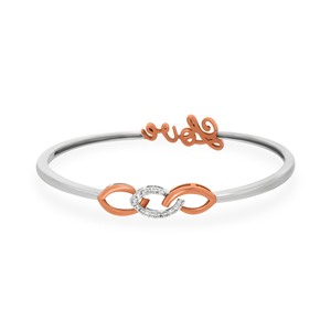 Two-Tone Infinity Love Diamond Bangle <b>Bracelet</b> in Rose & <b>White</b> Gold - Product Image 1