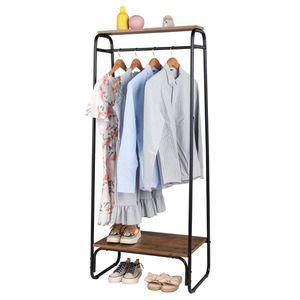 Black Freestanding Metal <b>Clothes</b> <b>Rack</b> with Wood Shelf Sturdy Garment <b>Rack</b> Modern & Stylish Black Clothing <b>Rack</b> - Product Image 4