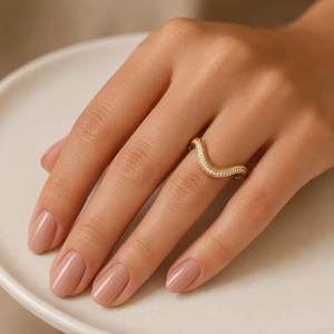 Lab Grown Round Brilliant Diamond Curve Ring 10K 14K 18K Solid Gold Curved <b>Wedding</b> Band Perfect Anniversary Stackable Wave Ring - Product Image 5