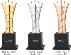 Metal Gold Plated Crown <b>Trophy</b> 11 Inch Engraved Wooden Black <b>Base</b> Eco-Friendly UV Printed Customizable Sports <b>Trophy</b> Model 823 - Product Image 3