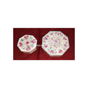 กล่องเครื่องประดับลายดอกไม้มุกสีชมพูและสีเขียวฝังหินอ่อนมาครานาสีขาวบริสุทธิ์คุณภาพสูงสำหรับบ้านและสำนักงาน - Product Image 2