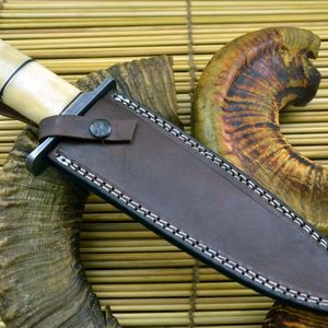 Couteau de chasse Bowie DIY OEM avec acier Damas et manche en bois et étui en cuir - Couteau de chasse d'extérieur - Product Image 5