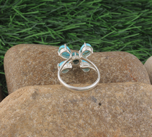 Handmade 925 Sterling Silver Classic Natural <b>Turquoise</b> Flower Cluster Bezel Setting Multi Stone Teardrop Gemstone <b>Ring</b> Women - Product Image 4