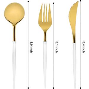 Ensemble de couverts et de vaisselle en acier inoxydable doré avec manches blanches pour la décoration de table, les dîners et les fêtes - Product Image 2