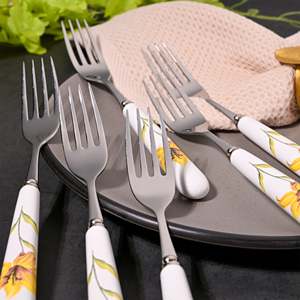 Ceramic & Steel Sunray Floral <b>Forks</b> Set of 6-for Fruit Dessert Home & Restaurant Tableware for Back to School - Product Image 2