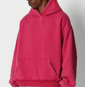 Sudadera con Capucha Extra Grande para Hombre, Color Rosa Sólido, Algodón French Terry, Estilo Casual con Bolsillo, para Otoño - Product Image 4