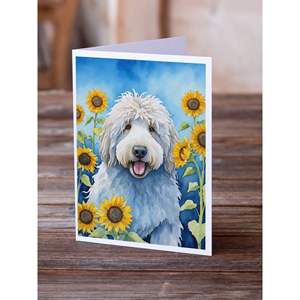 Komondor in Sunflowers A7 Tamaño 5x7 Tarjetas de felicitación en blanco caprichosas Paquete de 8 con sobres Tarjetas de notas - Product Image 2