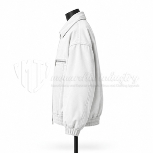 Custom <b>White</b> Denim Bomber Jacket <b>Men</b> Unisex Zip Up Jacket Shirt Collar Casual Streetwear OEM ODM Manufacturer - Product Image 5