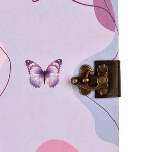 Pastel Butterfly Lock Diary <b>Notebook</b> <b>A5</b> Hardcover Journal | Handmade Eco Friendly Writing Diary with Vintage Metal Clasp Closure - Product Image 4