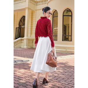 Jupe midi évasée blanche élégante pour femme, taille haute, en polyester et élasthanne, décontractée, pour le bureau, conception personnalisée ODM OEM RYAN - Product Image 4