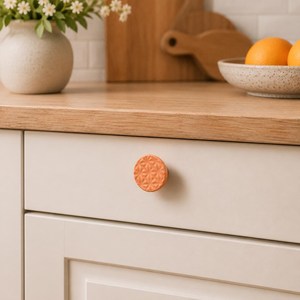 SHUBHAM Modern <b>Ceramic</b> Cabinet <b>Knob</b> Orange Round Wardrobe <b>Drawer</b> Handle Floral Texture for Bedroom Bathroom Kitchen - Product Image 4