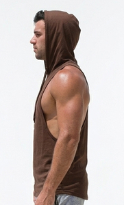 Camiseta sin mangas con capucha para hombre, estilo stringer, para yoga, culturismo y entrenamiento, con espalda cruzada - Product Image 3