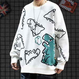 Pull-over unisexe coréen d'hiver pour homme, à manches longues, en tricot jacquard épais, design décontracté oversize, imprimé dinosaure, anti-plis - Product Image 2