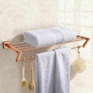 Modern Wall-Mounted Brass Towel Rack with <b>Shelf</b> and Hooks for Bathroom Use - Product Image 1