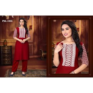 DESIGNER RAYON SEQUENCE BRODERIE TRAVAIL NAYRA CUT KURTI AVEC FOND ROUGE - Product Image 1