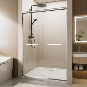 Cadre en aluminium chromé 60 \ "W X 72 \" H Double porte de douche coulissante Double poignées en acier inoxydable 1/4 \ "(6mm) Nano-enduit clair - Product Image 3