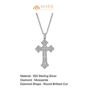 <b>Silver</b> <b>Cross</b> Moissanite <b>Ring</b> Pendant Hiphop Unisex Fashion Jewelry Luxury Charm Party Necklace - Product Image 6