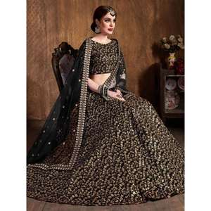 Precioso desgaste de recepción de seda cruda con lentejuelas negras Lehenga Choli - Product Image 5