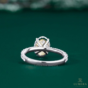 Bague de fiançailles personnalisée en or blanc 9K 10K 14K 18K avec diamant jaune fantaisie taille ovale, bijoux fins pour femmes - Product Image 3