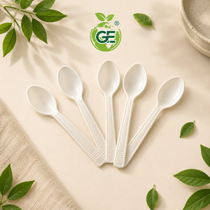 Cuchara Blanca Compostable PLA de Diseño Clásico de 140 mm para Bodas, Comida Fría y Bebidas - Product Image 3