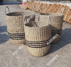 Panier de rangement rustique en jonc de mer Vietrustic, fait main, écologique, organisateur multifonctionnel pour le linge - Product Image 2
