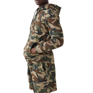 2-Pc Winter <b>Camouflage</b> Printed Fleece Zip-Up Hoodie Sweat Shorts Set Men Custom Brand Front Logo Breathable Sweat Suit - Product Image 2