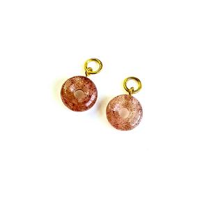 Natural <b>Strawberry</b> Quartz Donut Shape Carved Gemstone 15mm Gold Plated Pendant Necklace Charm Loose Stones For Jewelry Making - Product Image 3