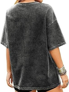 Best Quality Lightweight Acid Wash Vintage <b>T</b>-<b>Shirt</b> <b>Women</b> Short Sleeve Breathable 100% Cotton Canvas Hip Hop Casual Style Summer - Product Image 3