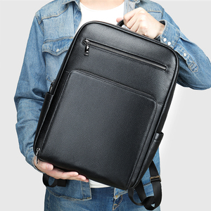 Unisex PU Leather <b>Laptop</b> <b>Backpack</b> 16inch Water Resistant Large Capacity Business Style Shoulder Straps Zipper Closure - Product Image 6