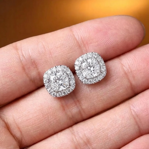 Boucles d'oreilles clous en argent sterling 925 avec halo de diamants ronds brillants, élégantes, pour mariages, fêtes et usage quotidien, fournisseur en gros - Product Image 6