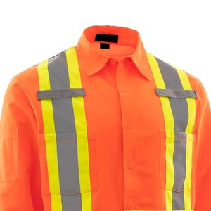 Chemise de travail à manches longues orange haute visibilité avec bandes réfléchissantes, vêtements de sécurité pour les travailleurs du bâtiment - Product Image 5