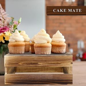 Wooden <b>Tiered</b> Cube <b>Cake</b> Stand Dessert Display Rack with Cupcake Organizer Rustic Bakery Showcase Dishwasher Safe - Product Image 2